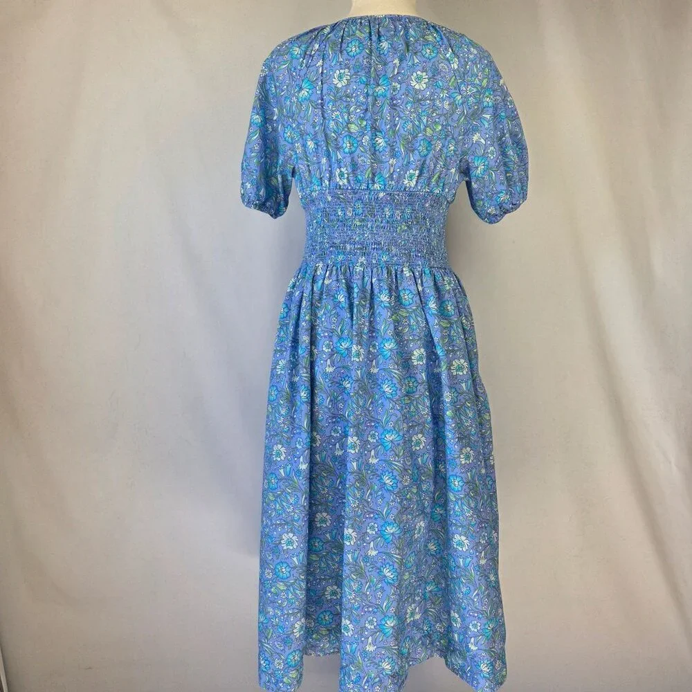 J.Crew Floral Provence Midi Dress With Smocked Waist & Puff Sleeves 100% Cotton